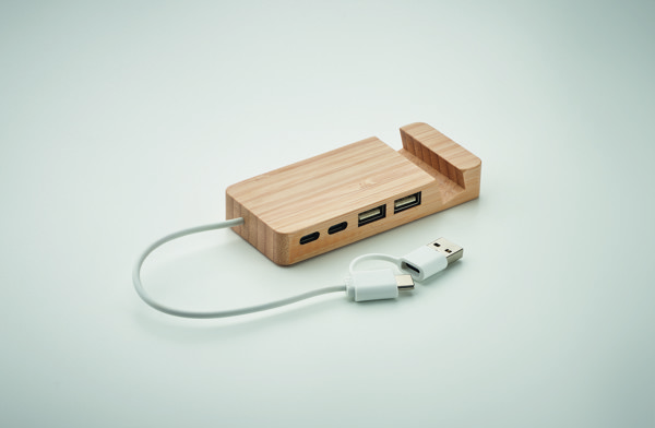 Bamboo USB 4 ports hub Hubstand
