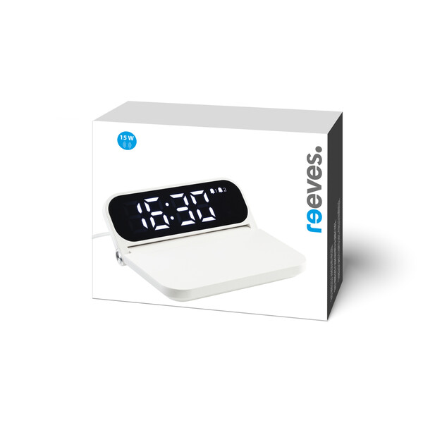 Chargeur sans fil rapide avec réveil BOXBURN - blanc
