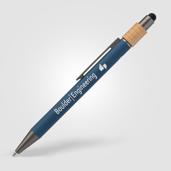 Reborn Spinner Stylo en aluminium recyclé avec stylet - breveté - Bleu marine / Jet d’encre 4 couleurs