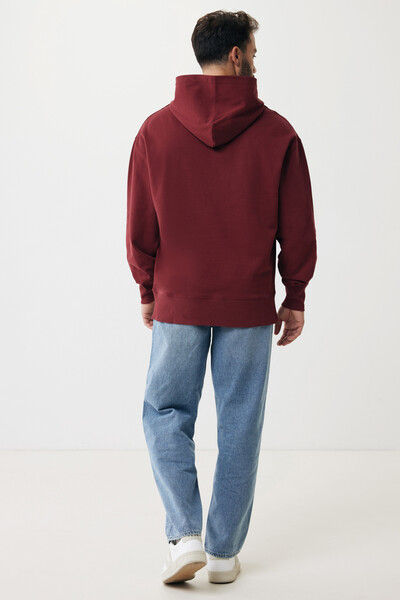 Mikina s kapucí Iqoniq Yoho relaxed fit z recykl. bavlny - Vínově Červená / XL