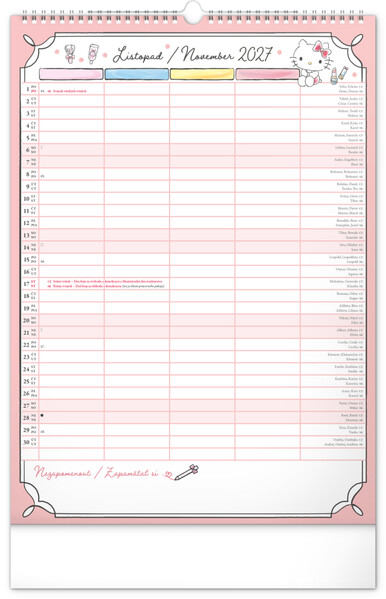 Notique Nástěnný Kalendář Rodinný Plánovací Hello Kitty Xl 2027, 33 x 46 cm