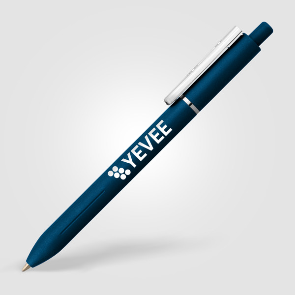 Stylo Lark en plastique recyclé avec clip anti-stress - Bleu marine / Jet d’encre 4 couleurs