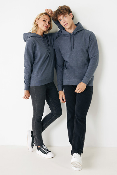 Sweat à capuche en coton recyclé et non teinté Iqoniq Torres - Heather Navy / L