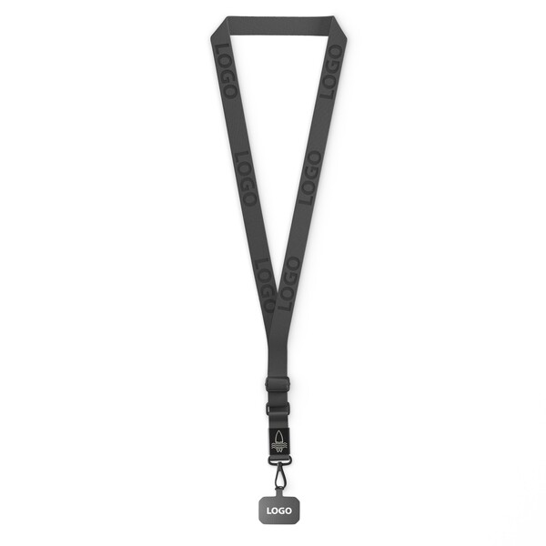 Woven adjustable crossbody phone holder with logo engraved metal plate - Black
