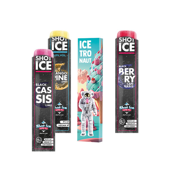 Long box Shot Ice single, blue rasperry, 10,5% vol | 1 Shot Ice water-ice, blue raspberry, 10,5% vol, 40 ml