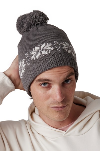 Fair Isle Knit Beanie - Steel Grey
