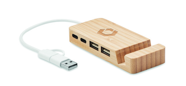 Bamboo USB 4 ports hub Hubstand