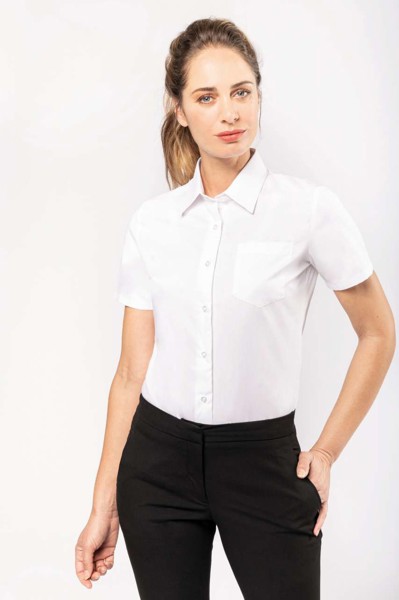 Ladies' Short-Sleeved Cotton Poplin Shirt - White / 2XL