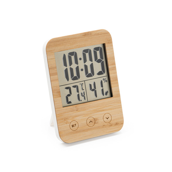 Personalised bamboo and ABS weather station with temperature and humidity sensor