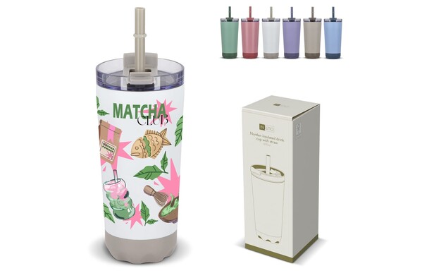 InSideOut Stainless Steel Double-Walled Norden Drink Cup with Straw  600ml - White