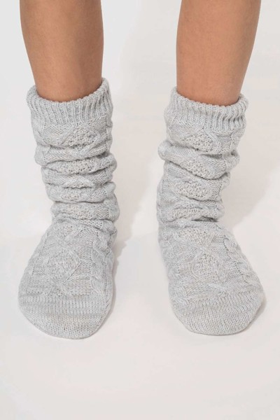 Sherpa-Lined Lounge Socks - Snow Grey Melange