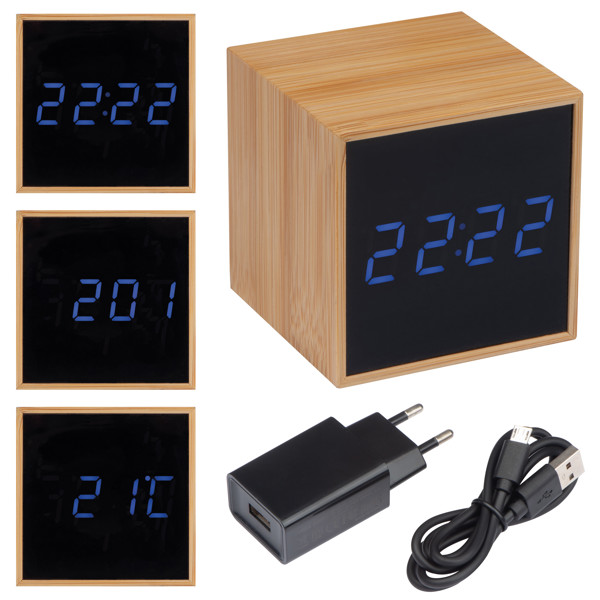 Desk clock with black display and blue LED display EILEEN - Beige