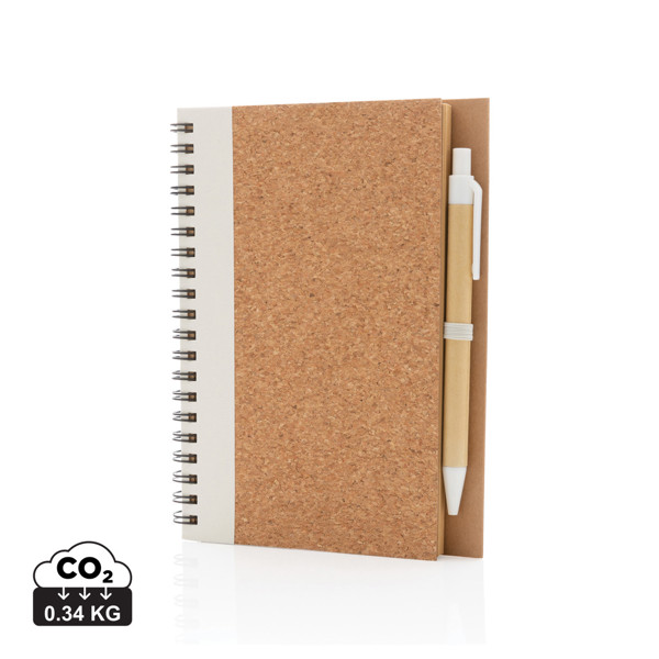 Cork spiral notebook with pen - White