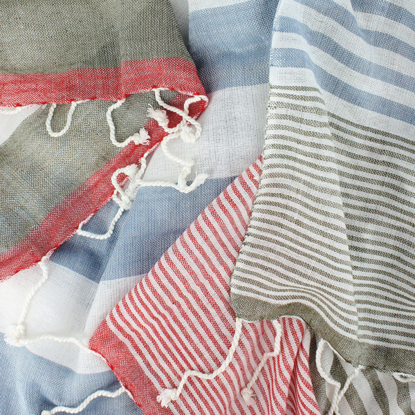 Foulard à franges WIND - BLEU/GRIS