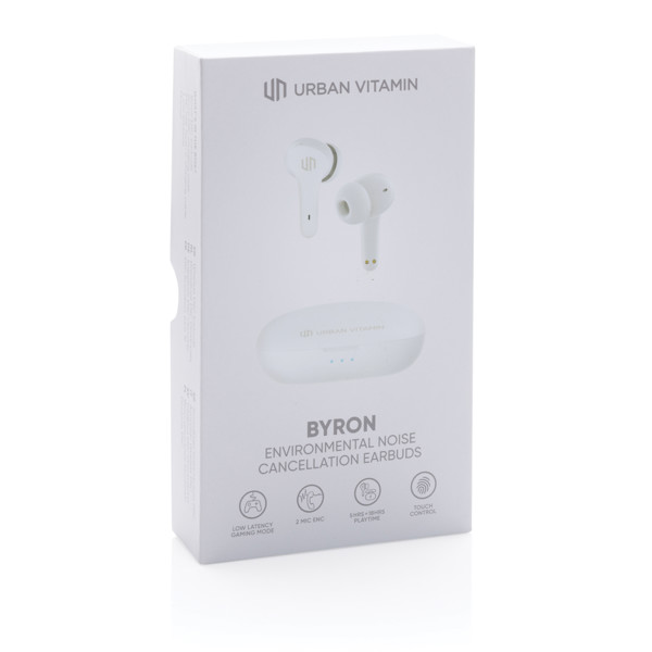 Ušesni čepki Urban Vitamin Byron, ENC, 18-urno predvajanje - Bela