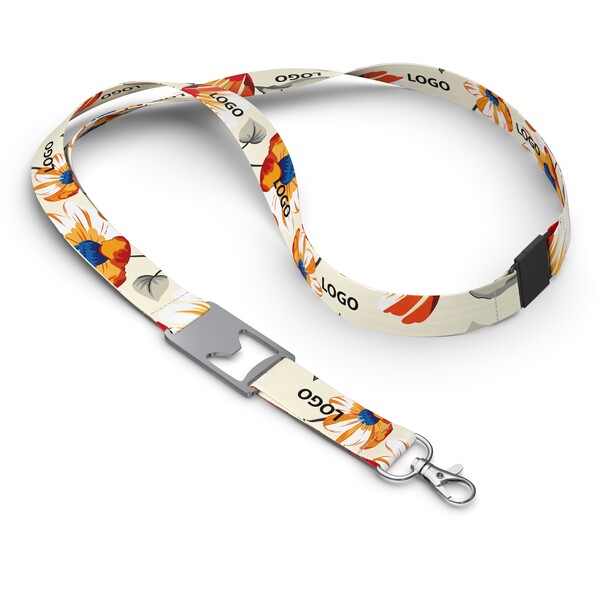 Polyester sublimation lanyard with bottle opener - 20mm width / Metal carabiner / Safety breakaway