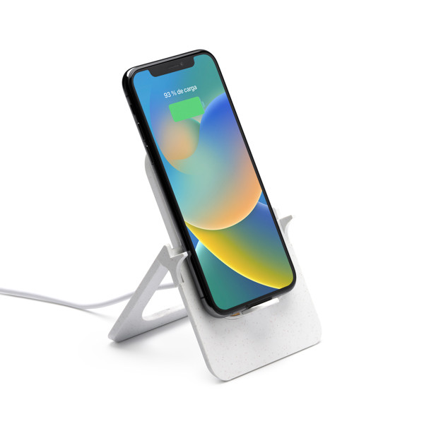 Cargador inalámbrico plegable personalizado de fibra de trigo y bambú 10W con soporte multiposición