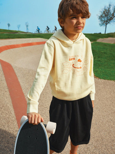 Dětská mikina s bočními kapsami IQONIQ Yengo z rec. bavlny - Cream Yellow / 78
