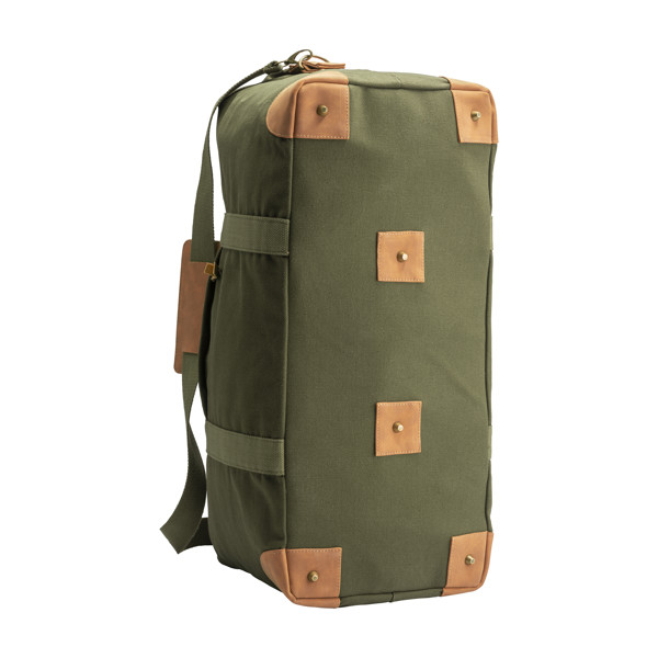 Recycled Canvas Duffle Bag. Adjustable And Removable Shoulder Strap With Metal Buckles - Dark Green