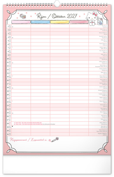 Notique Nástěnný Kalendář Rodinný Plánovací Hello Kitty Xl 2027, 33 x 46 cm