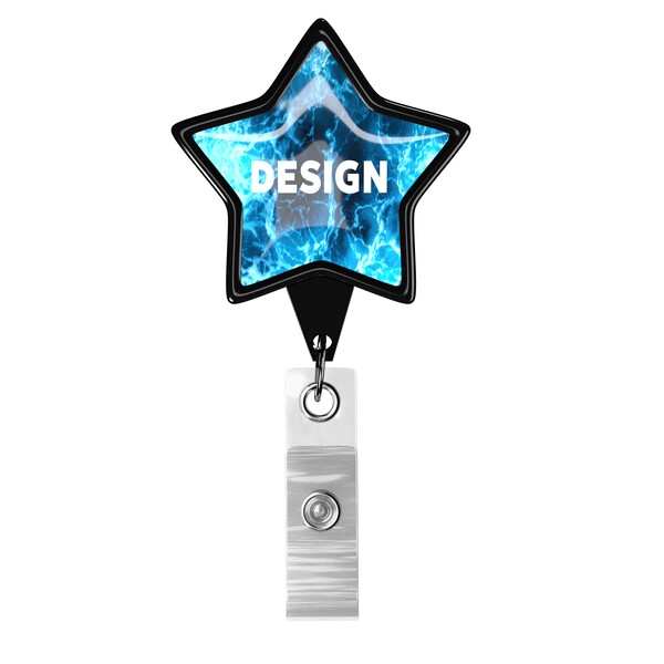 Retractable badge reel in star shape with logo - Black