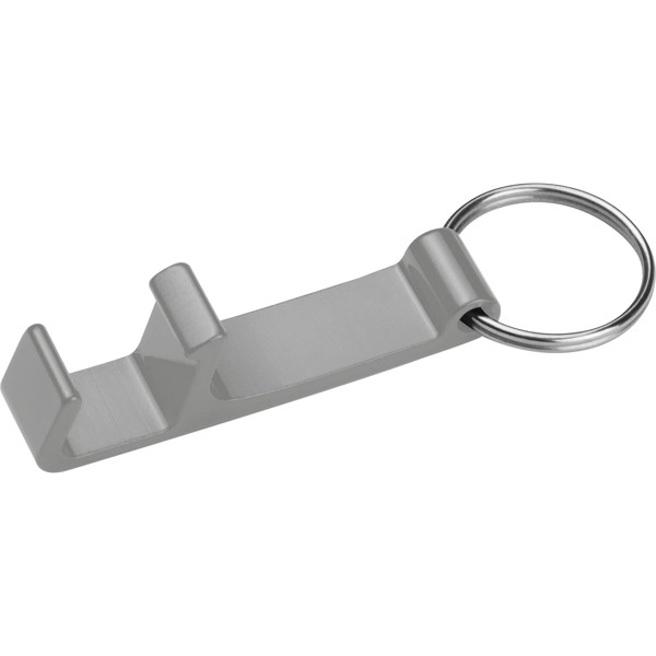 Metal keyring with bottle and can opener ADRIANO - Silvergrey