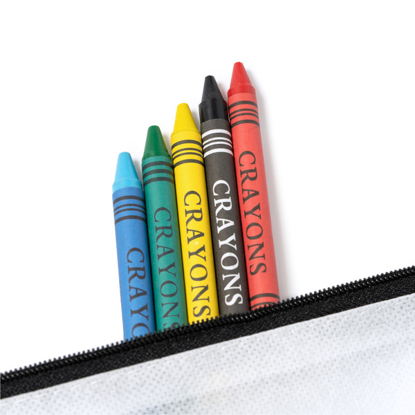Personalised children's non-woven pencil case with colouring crayons