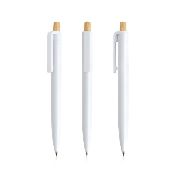Esferográfica de Plástico c/ detalhes em Bambu - branco