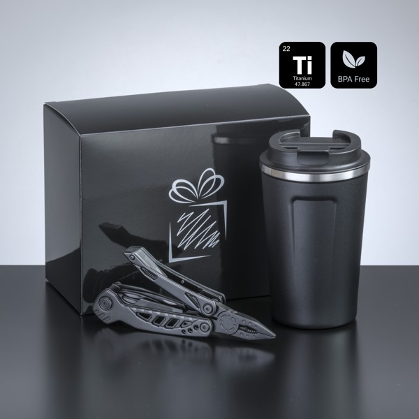 Travel Set Ll: Nordic Termo Hrnček 350 ml A Optima Multifunkčné Náradie - Čierna