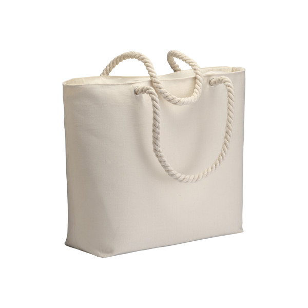 Cotton Beach Bag 220 G/M2 With Zipper, Rope Handles And Gusset At Base