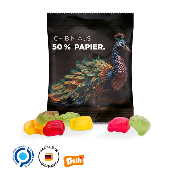 Minitüte 10G, Fruchtgummi Standardformen, Weiß / Trolli Fruchtgummi Flugzeuge, 10 G / Folie Mit 50% Papieranteil, Weiß