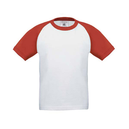 T-Shirt B&C Base-Ball Kids 185G - 100% Algodão (Investindo Em Better Cotton) - Branco E Vermelho / 9_11