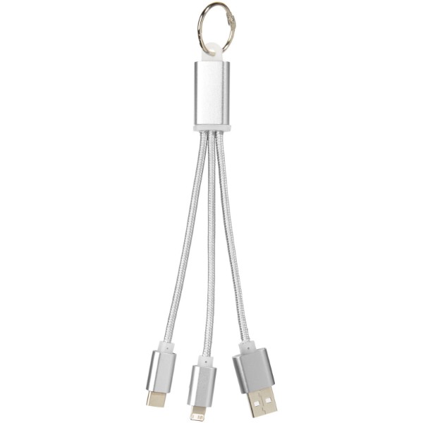 Metal 3-in-1 Ladekabel mit Schlüsselanhänger - Silber