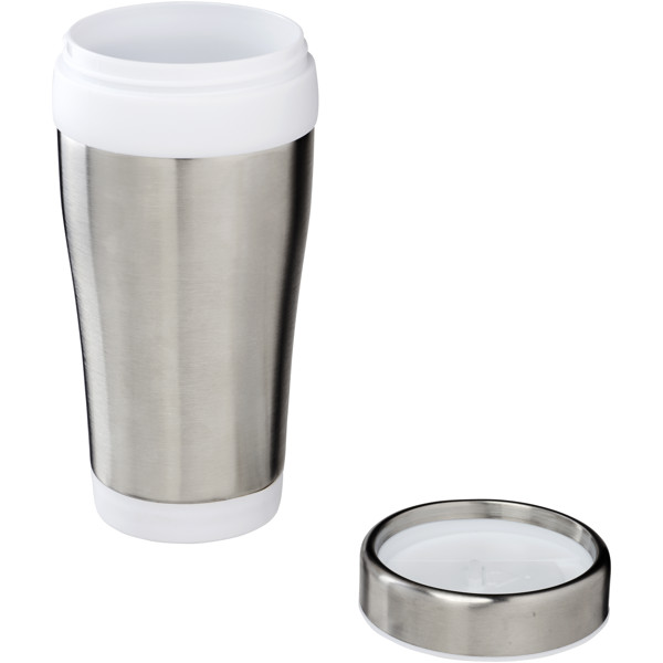Gobelet avec isolation Elwood de 410 ml en acier inoxydable recyclé certifié RCS - Blanc