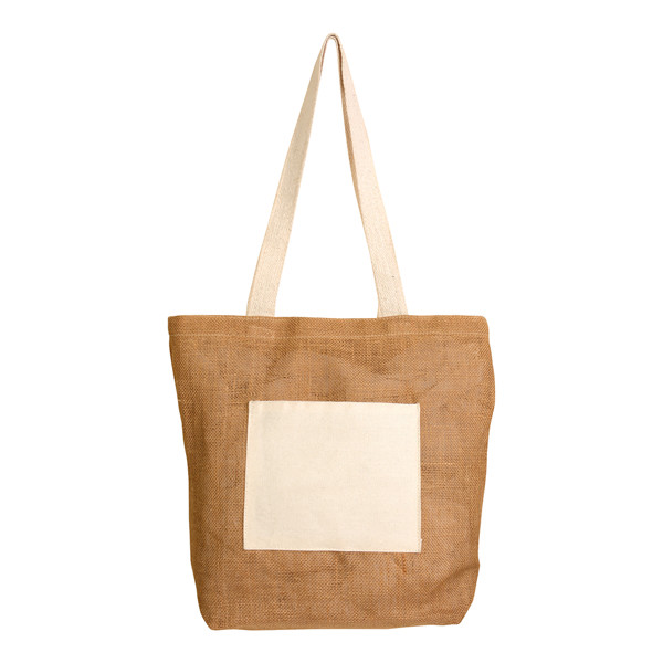 Jute Shopping Bag With Bottom Gusset In Natural Cotton, Zip Closure