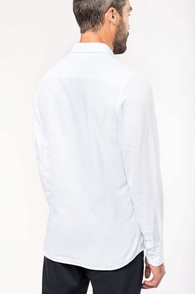 Long-Sleeved Washed Oxford Cotton Shirt - Striped White / Oxford Blue / 3XL
