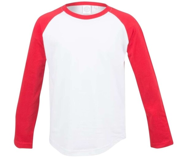 Kids' Long Sleeved Baseball T - White / Red / 7/8