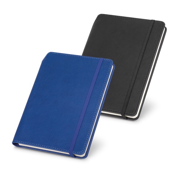 MORIAH. Bloco de notas A5 em PU com folhas pautadas, feitas de material certificado FSC™ e outros materiais controlados - Preto