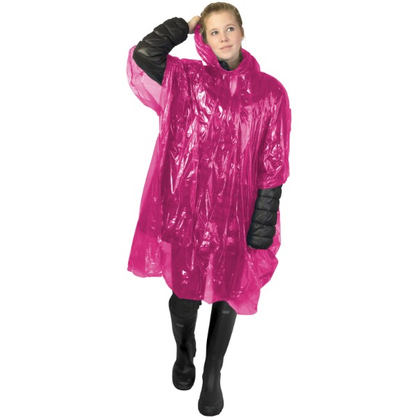 Ziva disposable rain poncho with storage pouch - Pink