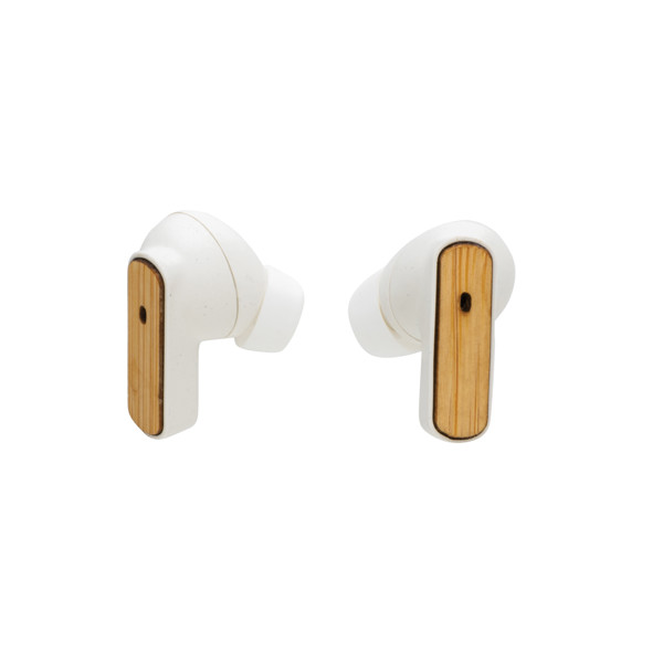 RCS recycled plastic & bamboo TWS earbuds - White