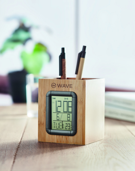 Držalo za peresa iz bambusa Manila, LCD ura, termometer