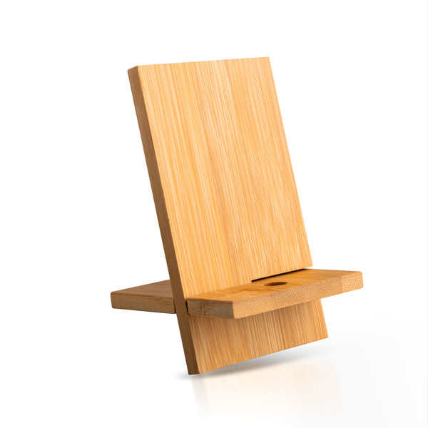 Suporte Em Bambu Para Telemóvel, Com Ranhura Para Cabo