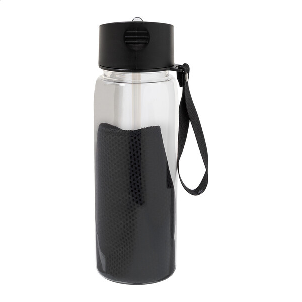 Športová fľaša z RPET s uterákom Fitmax - Black