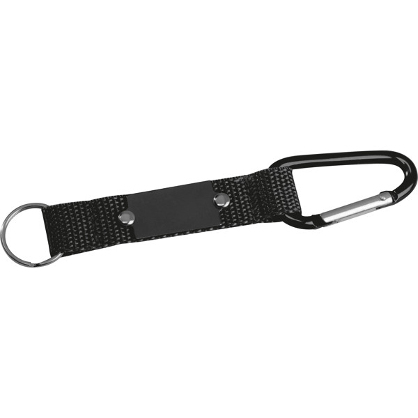 Keyring pendant with carabiner and metal plate PHYLLIS - Black