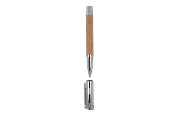 Metal ball pen and rollerball set bamboo in gift box