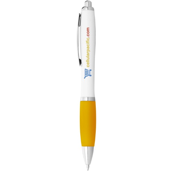 Bílé kuličkové pero Nash s barevným úchopem - Bílá / Žlutá