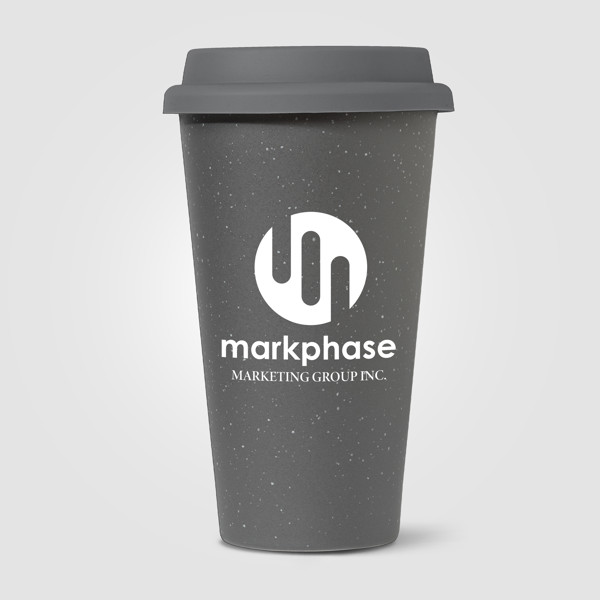 Equator - 265 ml  Double Wall Ceramic Tumbler with Silicone Lid - Dark Gray / Silkscreen