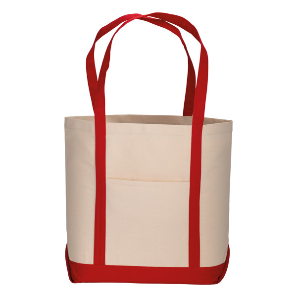 Natural Cotton Shopping Bag With Gusset At The Base - Red