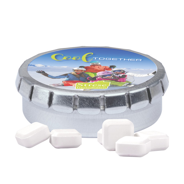 Quick box metal spring cover, white, dextrose | Dextrose squares, fruity flavour, 19 g