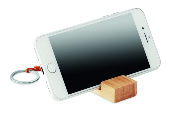 Trineu obesek za ključe, stojalo za pametni telefon, bambus